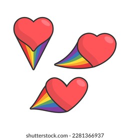 Heart icon with rainbow flag tail. Lgbt support and love design. Lesbian, Gay, Bisexual, Transgender representation symbol.