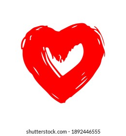 Heart icon. Red bold outline silhouette. Vector flat graphic hand drawn illustration. The isolated object on a white background. Isolate.