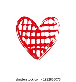 Heart icon. Red contour linear silhouette. Vector flat graphic hand drawn illustration. The isolated object on a white background. Isolate.