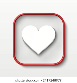 Icono del corazón en un marco rojo sobre un fondo blanco. Icono de aplicación de citas. Concepto de amor, declaraciones de amor por el día de San Valentín. Ilustración del vector sobre fondo blanco