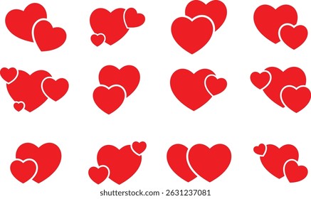 Ícone de coração forma vermelha , vetor definir forma de coração, amantes no Dia dos Namorados, forma de coração de amor.