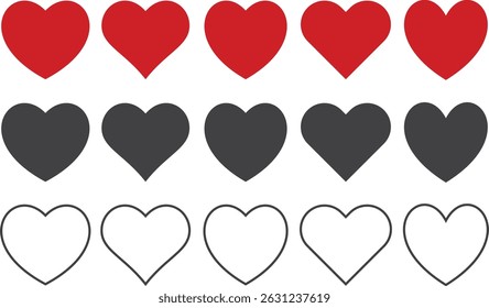 Ícone de coração forma vermelha , vetor preenchimento e contorno forma do coração, amantes no dia dos namorados, forma de coração de amor.