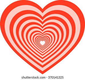 the heart icon, a red heart, a tunnel with hearts, vector