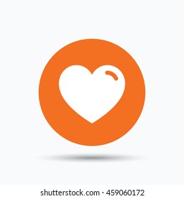Heart icon. Romantic love symbol. Orange circle button with flat web icon. Vector