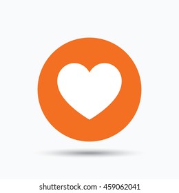 Heart icon. Romantic love symbol. Orange circle button with flat web icon. Vector