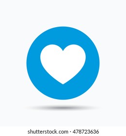 Heart icon. Romantic love symbol. Blue circle button with flat web icon. Vector