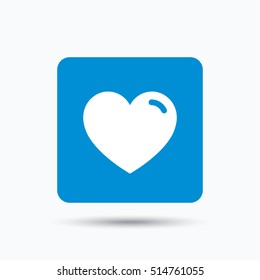 Heart icon. Romantic love symbol. Blue square button with flat web icon. Vector
