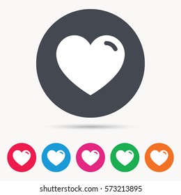 Heart icon. Romantic love symbol. Colored circle buttons with flat web icon. Vector