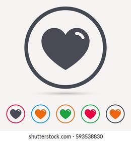 Heart icon. Romantic love symbol. Round circle buttons. Colored flat web icons. Vector