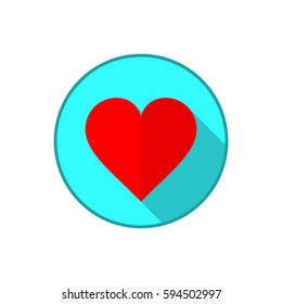 Heart icon. Romantic love symbol. Blue circle button with flat web icon. Vector