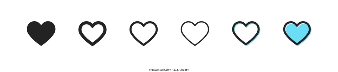 Heart icon. Romantic vector symbol. Simple shape of the heart outline icons. Hearts icons set. Love web icon. EPS10