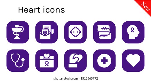 heart icon set. 10 filled heart icons.  Simple modern icons about  - Pharmacy, Peace, Dohyo, Cardiogram, Hope, Stethoscope, Donation, Heart, Hospital