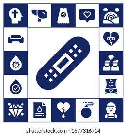 heart icon set. 17 filled heart icons. Included Faith, Gym, Blood, Bandage, Heart, Couple, Human body, Diamond, Liver, Blood test, Superhero, Love, Bomb, Rainbow, Checker icons