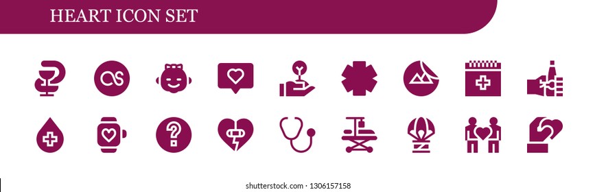 heart icon set. 18 filled heart icons.  Simple modern icons about  - Pharmacy, Lastfm, Girl, Love, Freedom, Clinic, Sticker, Blood, Oktoberfest, Smartwatch, Help, Heart, Stethoscope