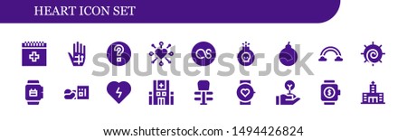 heart icon set. 18 filled heart icons.  Simple modern icons about  - Blood, Radiography, Help, Heart, Lastfm, Bomb, Attack, Rainbow, Chakra, Smartwatch, Homeless, Defibrillator