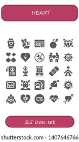 heart icon set. 25 filled heart icons.  Collection Of - Smartwatch, Peace, Music store, Bomb, Diamond, Poker, Defibrillator, Couple, Chakra, Human body, Bandage, Shelter, Electrocardiogram