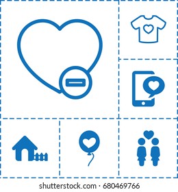 Heart icon. set of 6 heart filled and outline icons such as house, women couple