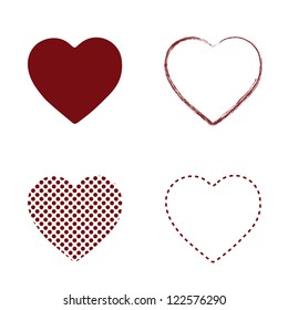 Heart Icon Set with Artistic Styles. Vector Illustration for Love, Romance, Decoration and Design Use.  Ideal for romantic designs, Valentine’s Day graphics, decorative elements, or creative projects.