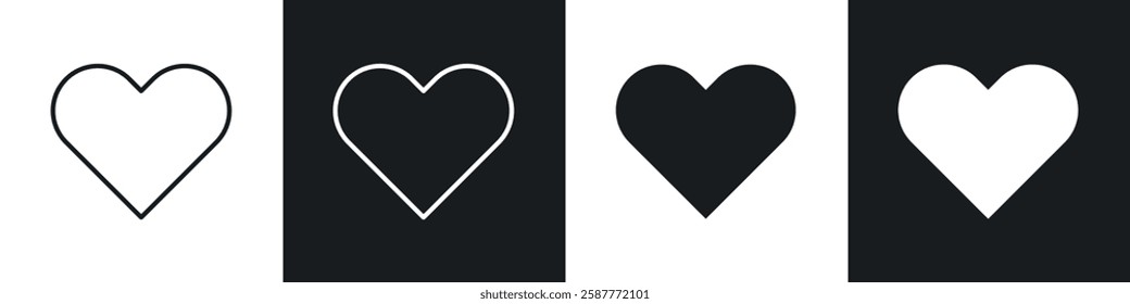 Heart icon set black and white colors. Graphic Vector icons pack