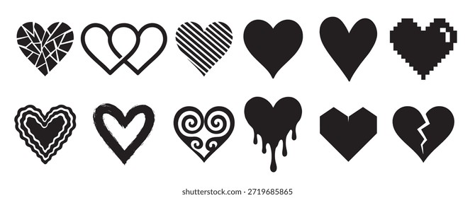 heart icon set black and white on white background