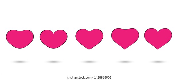 "Heart icon set, change of pink heart surrounded by black.Love symbols on a white background for Valentine's Day.vector illustration."