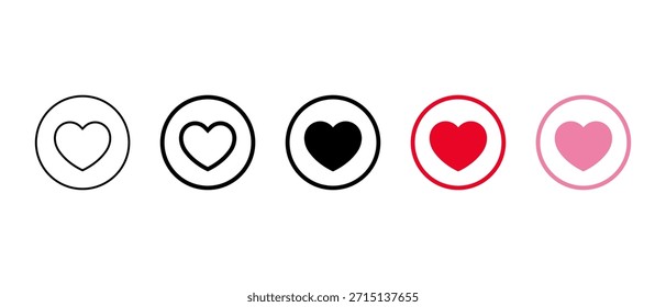 Icono de corazón en línea circular. Esquema, sólido, rojo y rosado símbolo de variación de amor
