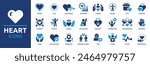 Heart icon set. Containing life, heartbeat, caring, passion, healthcare, emotional, like, charity and more. Solid vector icons collection.
