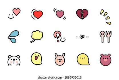 heart icon set with cute bunny and bear. Vector illustration of hearts symbolizing love for animals. Tattoo.
