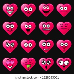 Heart icon set of cute happy smiley emotions,flat design vector illustration