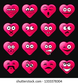 Heart icon set of cute happy smiley emotions,flat design vector illustration