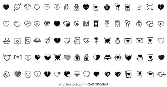 Conjunto de iconos de corazón. Diferentes diseños en forma de corazón.