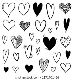 Heart icon set - doodle vector heart shapes collection.