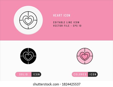 Heart icon set. Editable stroke vector illustration. Heart button concept. Icon line style on isolated background for ui mobile app, web design, and presentation.