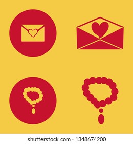 heart icon set with heart envelope and necklace vector illustration