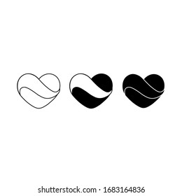 Un icono del corazón pone un logotipo plano en blanco negro sobre fondo blanco aislado. Vector EPS 10.