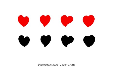 Heart icon set. Flat and silhouette style. Vector icons