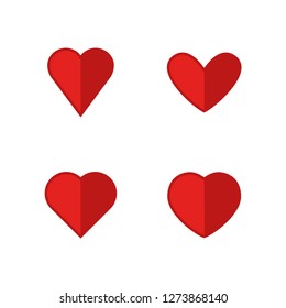 Heart icon set in flat style, love symbol collection
