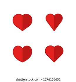Heart icon set in flat style, love symbol collection