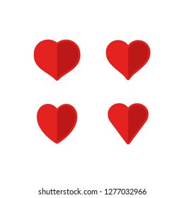 Heart icon set in flat style, love symbol collection