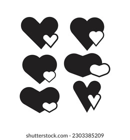 Icono de corazón establecido en estilo plano con fondo.