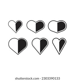 Heart icon set in flat style with background.