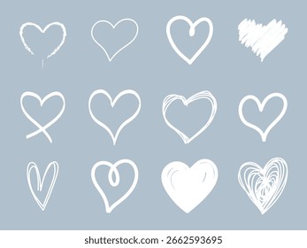 Conjunto de iconos de corazón, signo de amor dibujado a mano