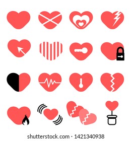 Heart icon set isolated on white background, vector.