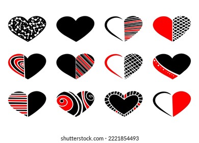 Heart icon set. Isolated on white background.