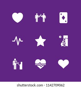 heart icon set. like, ace of diamonds and blood pressure gauge vector icon for graphic design and web