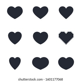 heart icon set, like and love symbols
