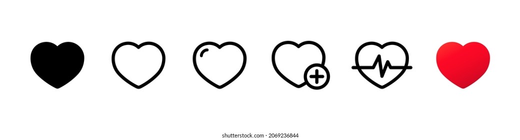 Heart icon set. Line icon. Add life. Vector EPS 10. Isolated on white background.
