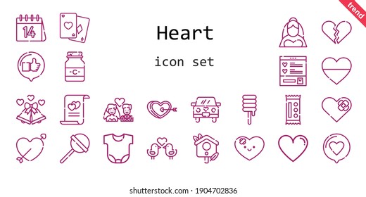 heart icon set. line icon style. heart related icons such as love, bride, candy, like, wishlist, poker, broken heart, lollipop, medicine, body, wedding bells, heart, wedding car, cupid, love birds