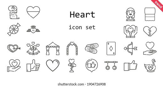 Heart Icon Set. Line Icon Style. Heart Related Icons Such As Love, Bride, Band Aid, Like, Candy, Swan, Broken Heart, Wedding Bells, Ace Of Diamonds, Heart, Cupid, Rings, Wedding Arch, Toilet Paper, 