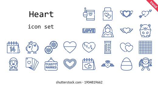 heart icon set. line icon style. heart related icons such as bride, love, just married, candy, wedding gift, hamster, poker, broken heart, heart, cupid, love birds, tic tac toe, hearts, biscuit